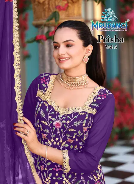 Prisha Vol 3 By Mrudangi Georgette With Embroidered Top With Plazo Dupatta Wholesale Suppliers In Mumbai